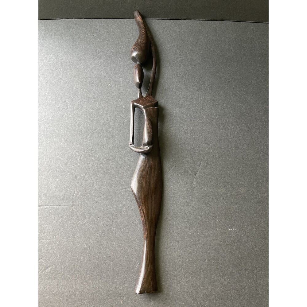 Vintage Hand Carved Woman Tribal MCM Brown Wood Figure